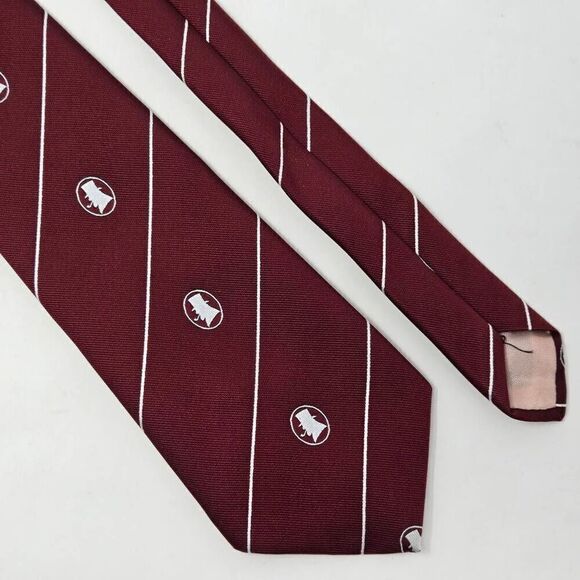 H SIMMONS BURLINGTON ARCADE SILK TIE BURGUNDY WHITE STRIPE PIPE LOGO 4" X 56" - Picture 1 of 3